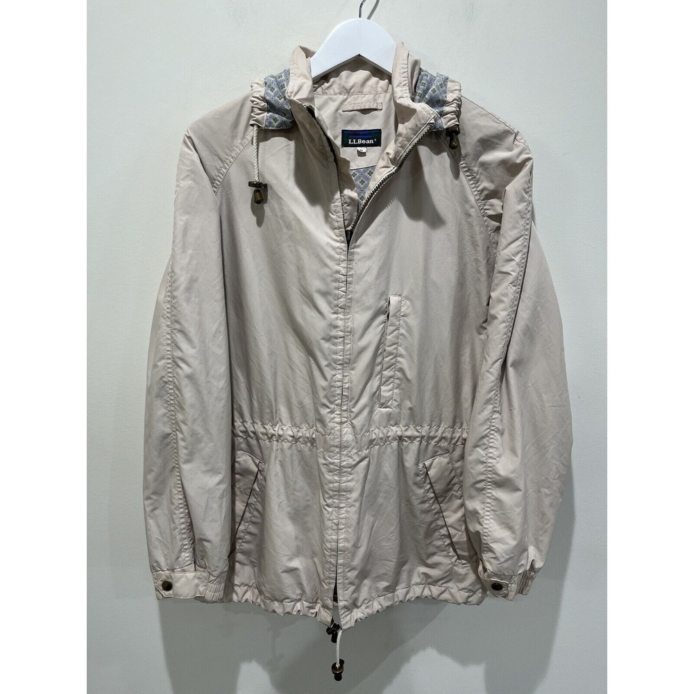 L.L. Bean Women Classic Utility Jacket Lined Sz M‎ Beige Pockets Hood  Outdoor